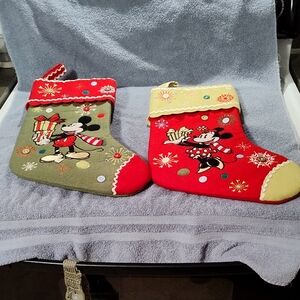 Disney Festive Mickey and Minnie Stockings - Red and Green